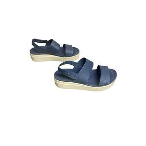 Crocs Brooklyn Low Wedge Sandals Womens 10 Navy Adjustable Slingback Platform